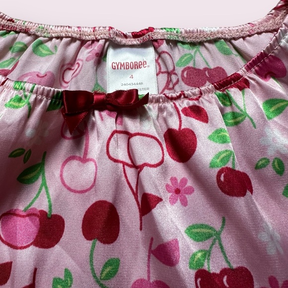 2007 Toddler Girl Gymboree Pink Cherry Print Silk Like Polyester Dress Size 4 - Picture 9 of 10